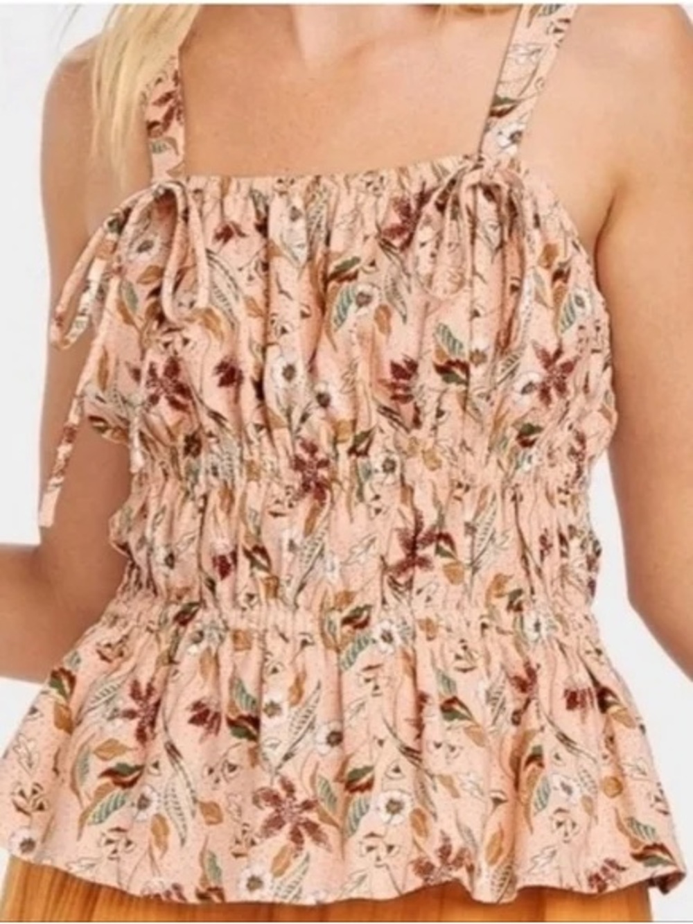 Universal Thread Floral Smocked Peplum Tank Top in Blush Pink